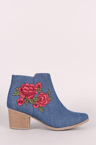 Liliana Denim Buckle Strap Exposed Back Chunky Heeled Booties