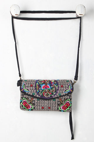 Colorful Embroidered Floral Striped Backpack