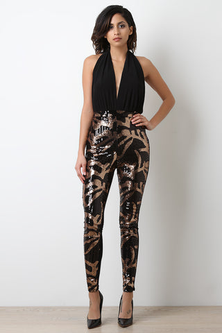 Lightweight Graphic Print Lace Up Jumpsuit