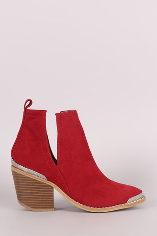 Liliana Denim Buckle Strap Exposed Back Chunky Heeled Booties