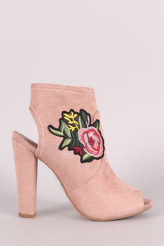 Liliana Denim Buckle Strap Exposed Back Chunky Heeled Booties