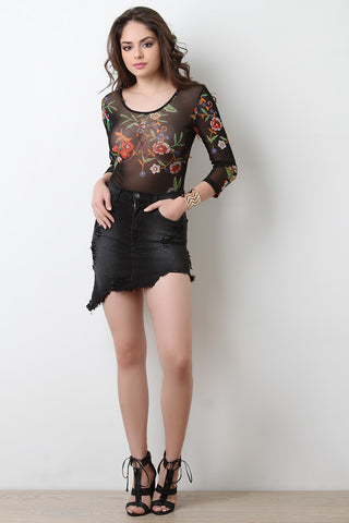 High Waisted Semi-Sheer Mesh Sequins Skirt