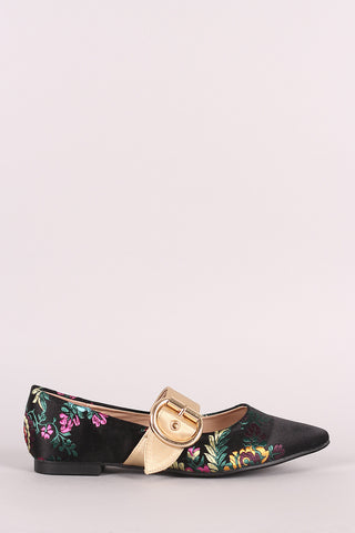 Crushed Velvet Pointy Toe Mary Jane Flat
